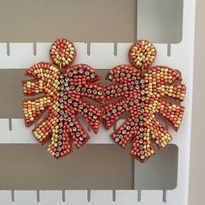Beaded Leaf Earrings in Orange and Yellow